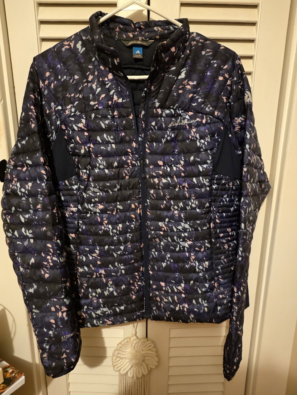 Eddie Bauer Quilted Puffer Jacket - Navy with Pink & White Speckle